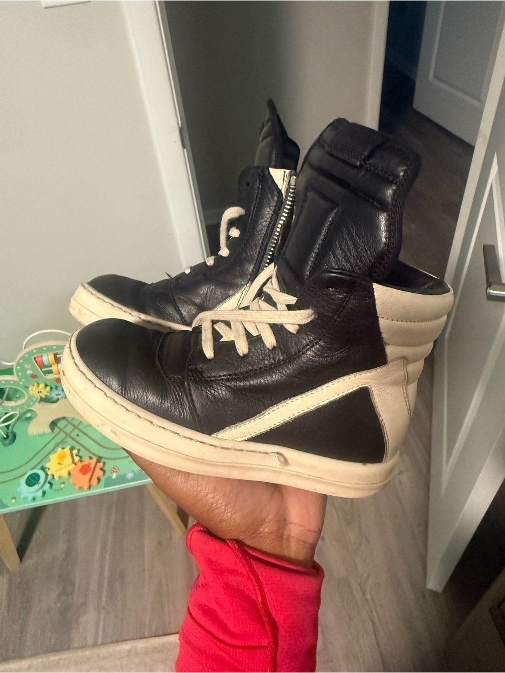 Authentic Rick Owen’s 10c Black and Cream High-Top Sneakers